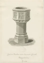 Czcionka w kościele Norton Canes: rysunek w kolorze sepii, 1843