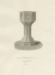 Czcionka w Rolleston Church: rysunek w sepii, 1848