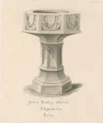 Czcionka w Tutbury Priory Church: rysunek w sepii