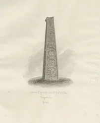 Kościół Ilam - Starożytny Krzyż: rysunek w sepii, 1847