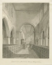 Wnętrze kościoła Eccleshall: rysunek w sepii, 1842