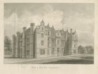 Keele Hall: rysunek w sepii