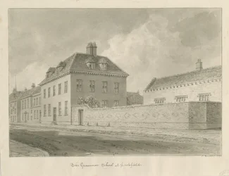 Lichfield - Grammar School: rysunek w sepii