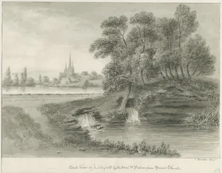 Katedra w Lichfield - widok na wschód: rysunek w sepii, 1844