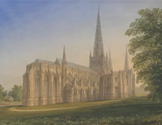 Katedra w Lichfield - widok północno-wschodni: malarstwo akwarela, nd [1770-1851]