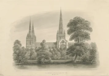 Katedra w Lichfield - południe Widok: rysunek w sepii, 1841