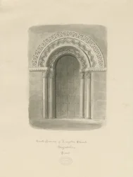 Longdon Church - South Doorway: rysunek w sepii