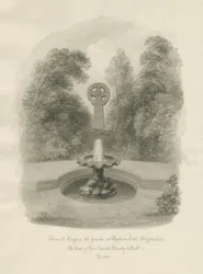 Rolleston Hall - Antyczny krzyż: rysunek w sepii, 1848