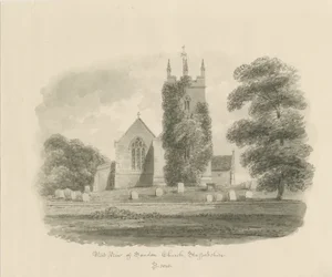 Kościół Sandon: rysunek w sepii, 1843