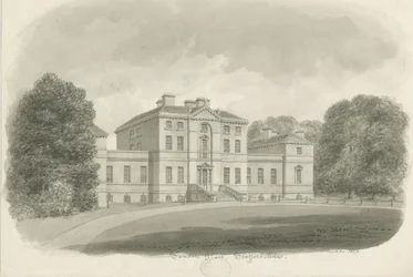 Sandon Hall: rysunek w sepii (winietowany)