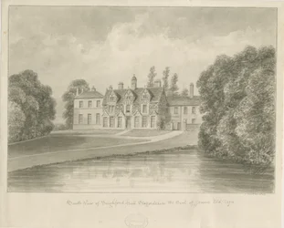 Seighford Hall: rysunek w sepii