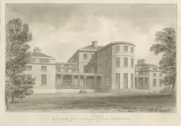 Shugborough Hall - Front ogrodu: rysunek w sepii, 1842