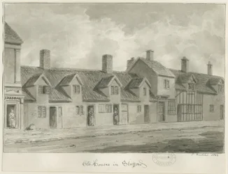 Stafford - Stare domy [przy Eastgate Street]: rysunek w sepii, 1844