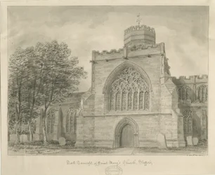 Stafford - Kościół Mariacki: rysunek w sepii, 1840
