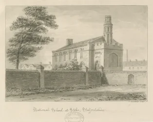 Stoke-upon-Trent - Szkoła Narodowa: rysunek sepią, 1840