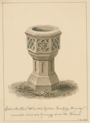 Surrey - Tooting - Czcionka w Revd. Ogród Pana Pana: rysunek w sepii, 1827