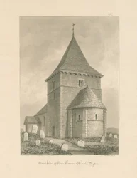 Sussex - Kościół Newhaven: rysunek w sepii, 1830