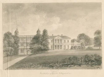 Tixall Hall i Gatehouse: rysunek rozmyty w sepii, 1842