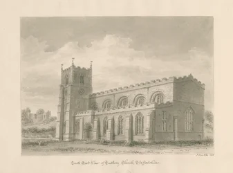 Tutbury Priory Church: rysunek w sepii, 1812