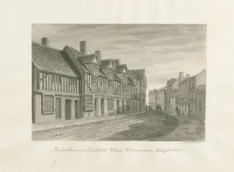 Wolverhampton - Ancient Houses in Lichfield Street: rysunek w sepii