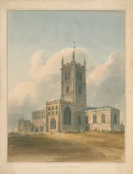 Wolverhampton - Kościół św. Piotra: akwarela, 1844