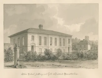 Worcestershire - Droitwich - Blue School: rysunek w sepii