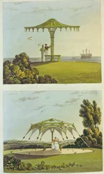 Dwa ozdobne zadaszone krzesła ogrodowe z „Repozytorium Sztuki”, Ackermann, 1822