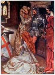 Chrześcijanin uzbrojony z The Pielgrzymki Postęp z tego świata, do tego, co ma nadejść autorstwa Johna Bunyana (1628-1688) Ilustracja Byama Shawa (1872-1919), Christian w zbrojowni w Pałacu Piękne b
