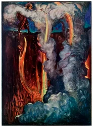 Hells Mouth z The Pilgrims Progress From This World, To That Co Ma Nadejść Johna Bunyana (1628-1688) Ilustracja Byama Shawa (1872-1919) przedstawiająca Christiana w Dolinie Cienia Śmierci