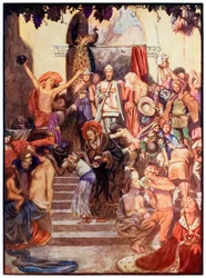 Vanity Fair z filmu The Pilgrims Progress From This World, To That Co Ma przyjść Johna Bunyana (1628-1688) Ilustracja Byama Shawa (1872-1919) przedstawiająca chrześcijan i wiernych wkraczających do miasta Va