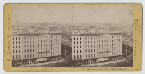 Stereogram widoku z kopuły ratusza patrzącego na północ, przed pożarem Chicago w 1871 r.