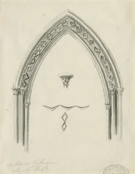 Wnętrze katedry w Lichfield - łuk w nawie północnej: rysunek w sepii, nd [?XIX wiek] (rysunek)