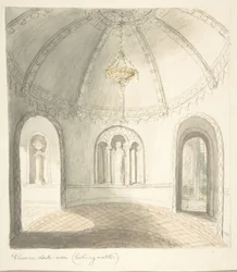 Zamek Lea, Worcestershire, Widok w przedpokoju, patrząc na północ, ca. 1816.