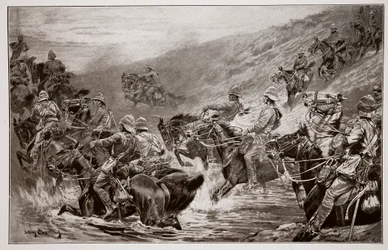 The Dash for Kimberley - 10th Hussars Crossing Klip Drift, według szkicu G.D. Gilesa (fl.1890)