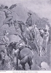 Oczy armii, zwiadowcy przy pracy, z After Pretoria: The Guerilla War wydanego przez Harmsworth Bros Limited, 1901