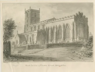 Checkley Church: rysunek w sepii