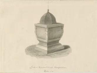 Czcionka w kościele Sandon: rysunek w odcieniu sepii, maj 1841 (rysunek)
