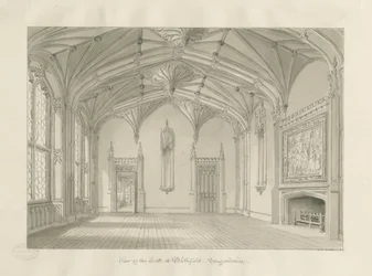 Wnętrze sali Blithfield: rysunek w sepii, 1823