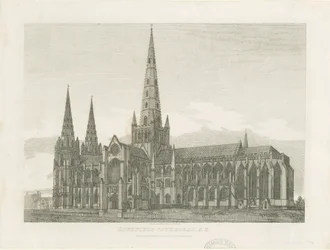 Katedra w Lichfield - widok na południowy wschód: grawerowanie i [ok. 1820] (druk)