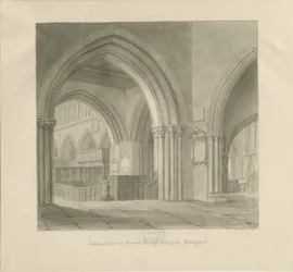 Stafford - Wnętrze kościoła Mariackiego: rysunek w sepii, 1841 r.
