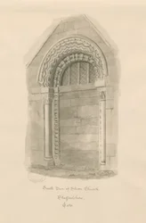 Stowe Church - południowe drzwi: rysunek w sepii