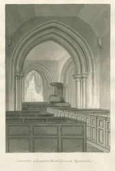 Worcestershire - Droitwich - Wnętrze kościoła Dodderhill: rysunek w sepii