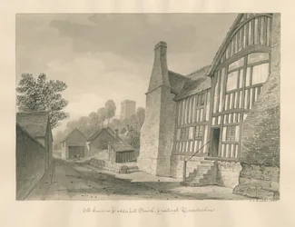 Worcestershire - Droitwich - Dodderhill Old House: rysunek w sepii