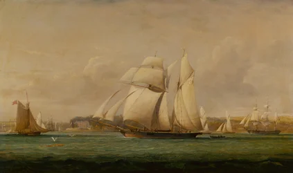 Szkuner Top Sail, dwa kutry Royal Yacht Squadron i amerykański statek handlowy (ropa naftowa)