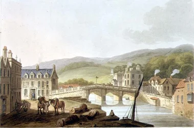Stary most, z „Kąpiel ilustrowana serią poglądów”, sztychowany przez Johna Hilla (1770-1850) wyd. przez Williama Millera