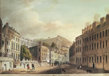 Axford and Paragon Buildings z „Bath, Illustrated by Series of Views”, grawerowane przez I. Hilla, 1806 (akwatinta)