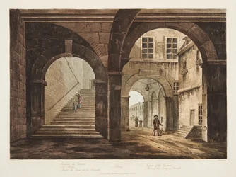 Wnętrze Chatelet, część nabrzeża Feraille, ilustracja z Wersalu, Paryża i Saint Denis, wyd. 1809 (akwatinta)