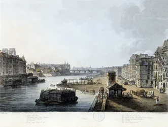 Paryż, most Notre-Dame - rysunek J.C. Mats, ok.1810