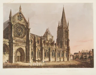 Kościół św. Denisa, ilustracja z Wersalu, Paryża i Saint Denis, wyd. 1805 (akwatinta)