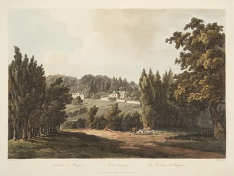 Rezydencja Rousseau, ilustracja z Wersalu, Paryża i Saint Denis, wyd. 1809 (akwatinta)